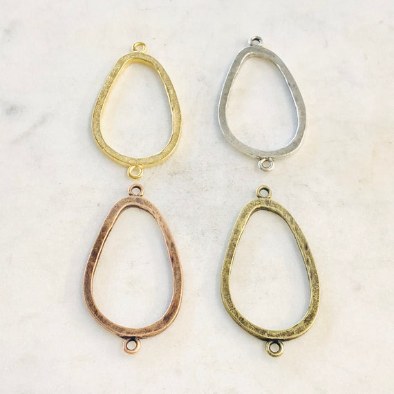 Pewter Metal Textured Hammered Open Raw Organic Shape Egg Circle Connector Charm Matte Gold, Antique Silver, Antique Copper, Antique Brass