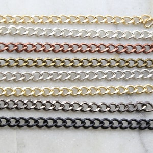 Base Metal Thick Faceted Diamond Cut Curb Chain in 8 Finishes Purse Chain Heavy Duty Sturdy Chain Openable Links / Chain By the Foot