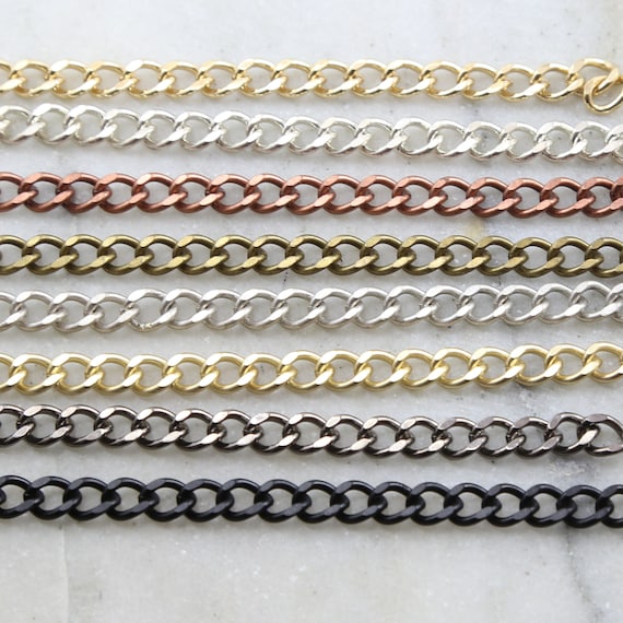 Base Metal Thick Faceted Diamond Cut Curb Chain in 8 Finishes Purse Chain Heavy Duty Sturdy Chain Openable Links / Chain By the Foot