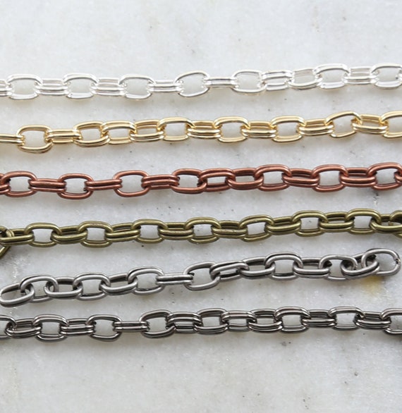 Base Metal Thick Rectangular Double Lined Chain in 6 Finishes / Chain by the Foot