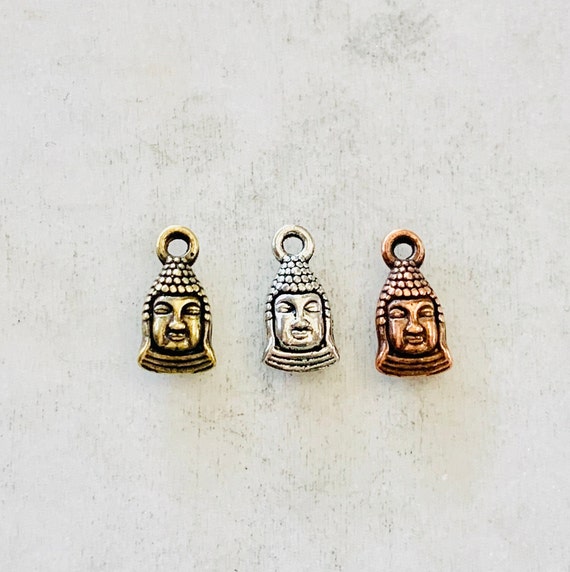 Tiny Small Buddha Head Charm Ohm Meditation Mantra Pendant in Antique Brass, Antique Silver, Antique Copper