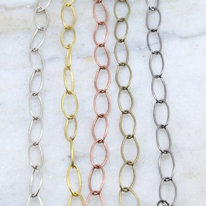 Base Metal Long Oval Chain in Shiny Silver, Shiny Gold, Antique Copper, Antique Brass, Gunmetal / Chain by the Foot