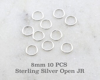 10 stycken 8 mm 19 gauge sterlingsilver öppna hoppringar berlocklänkar smyckestillverkningstillbehör sterlingsilverdetaljer