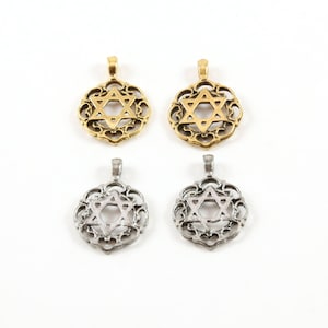 2 Pieces Round Scalloped Edge Star of David Coin Pendant Charm Charm Religious Pendant 20mm x 15mm