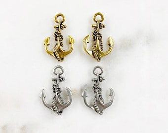 2 piece pewter anchor with detailed rope charm nautical/ocean choose your color antique gold or antique silver
