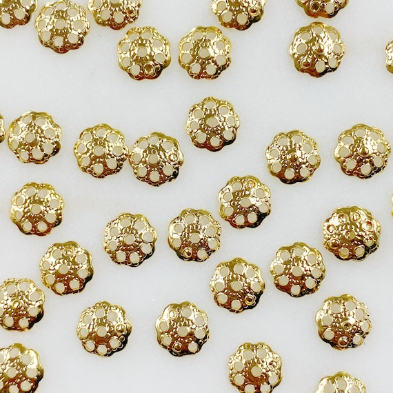 Tiny Golden Bead Caps, Caps for Jewelry Making, Flower Shaped 6mm Bead Caps,  End Caps for Beads, 50 Pieces FD-37 