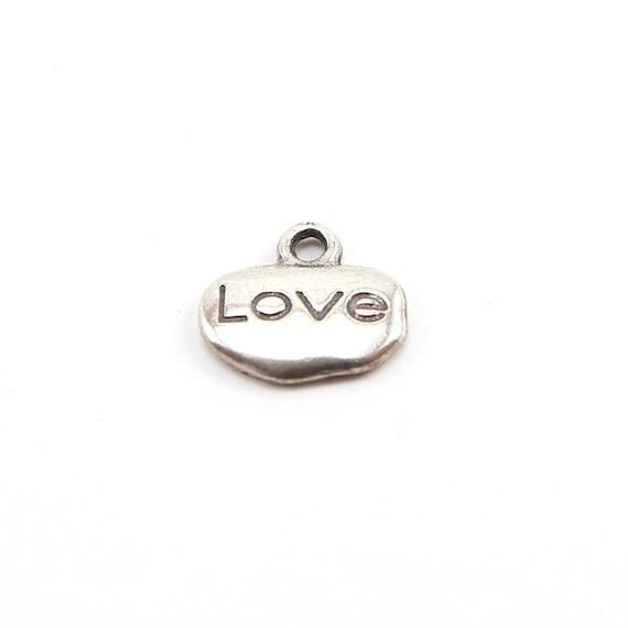 Sterling Silver Small Wide Oval Stamped with Love Charm Pendant