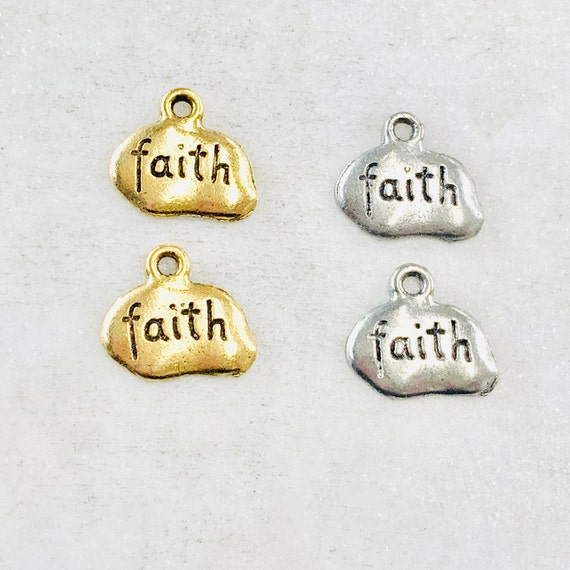 2 Pieces  Pewter Base Metal Wide Oval with Faith Charm Pendant Inspirational Charm Antique Gold, Antique Silver