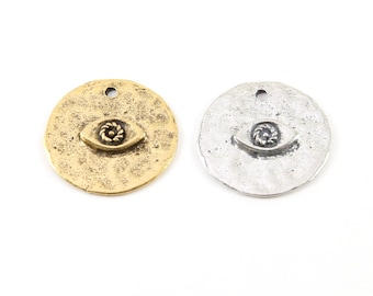 Round coin evil eye center pewter base metal pendant 23mm charm with raised middle protector necklace charm religious spiritual charm