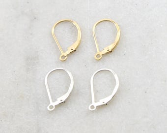 1 par de ganchos para pendientes sencillos y minimalistas con cierre de palanca, componentes para pendientes en plata de ley o chapados en oro de 14k.