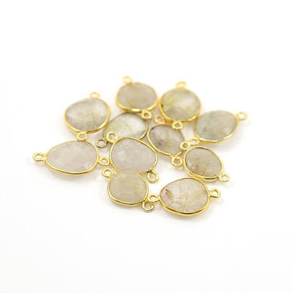 Golden Rutilated Quartz Natural Shaped Raw Nugget Faceted Connector Bezel Charm