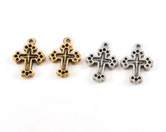 2 Piezas Peltre Base Metal Bordes Punteados Cruz Colgante Religioso Espiritual Católico Collar Charm