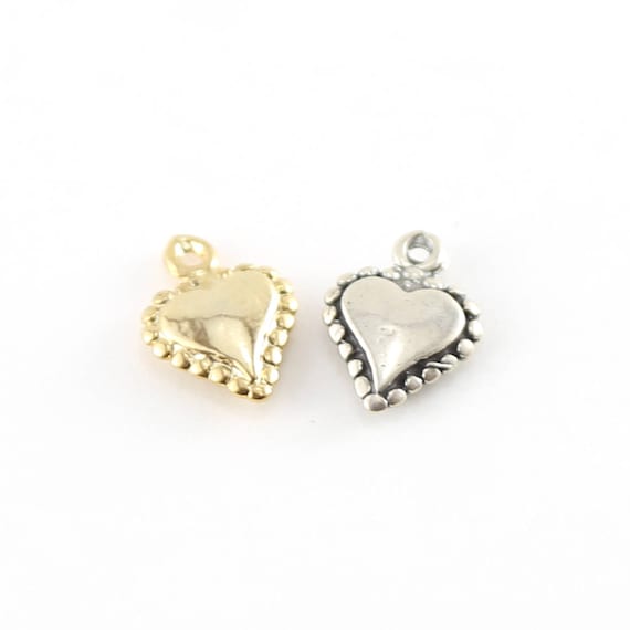 Small Beaded Rimmed Valentine's Day Heart Charm Love Friendship Pendant Sterling Silver or Vermeil Gold