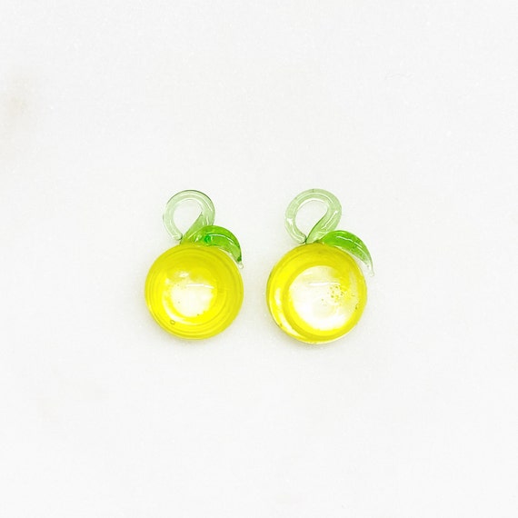 2 Piece Yellow Half Lime Swirl Glass Lemon Lime Charm Juicy Fruit Charm Cute Glass Charm Food Pendant