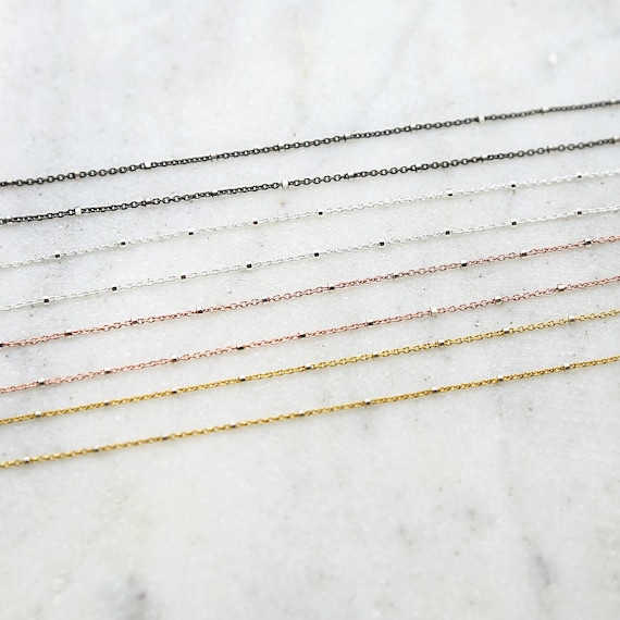 Dainty Shiny Satellite Chain Vermeil Gold, Sterling Silver, Rose Gold Filled, Oxidized Silver Sold by the Foot/ Bulk Unfinished Chain