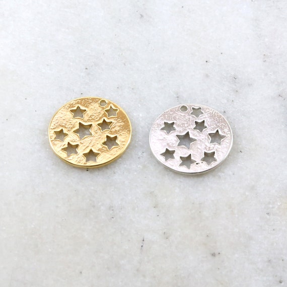 Celestial Star Cut Out Coin Disc Medallion Charm in Sterling Silver or Vermeil Gold Constellation Pendant