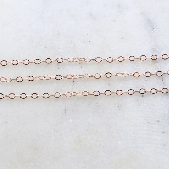 Rose Gold Plated Base Metal Flat Link Cable Chain 2.7mm x 2mm Dainty Minimal Simple Everyday Chain / Chain by the Foot