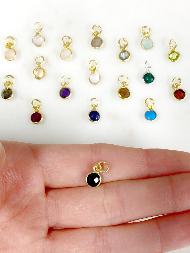 Tiny Round Gemstone Faceted Bezel Charm With Jump Ring in Sterling Silver or Gold Plated over Sterling / Choose your Gemstone image 4