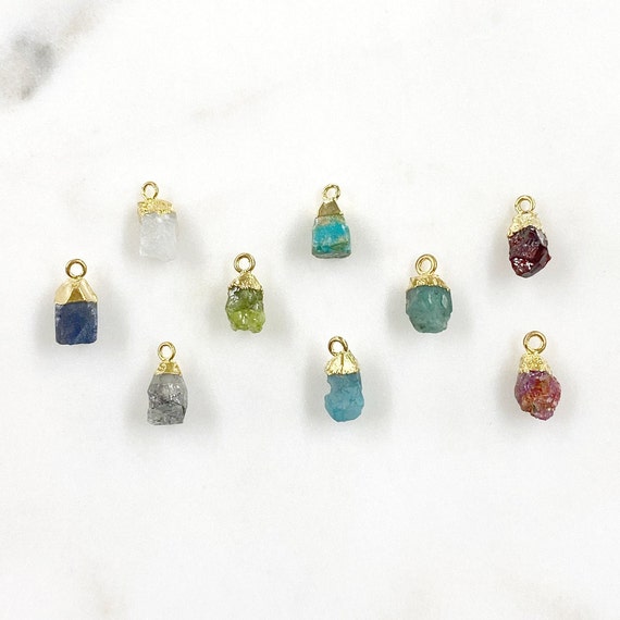 1 Piece Small Raw Nugget Gemstone Charm Choose Your Color Unique Small Pendant 1 Loop Gem Charm