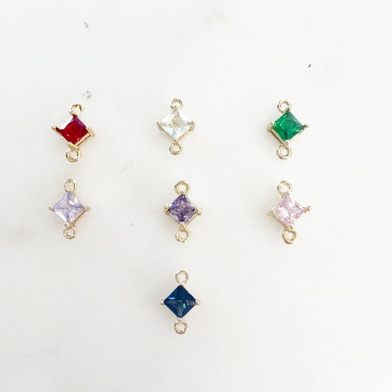 Colored CZ Connector Charm Gold Plated 2 Loop Cubic Zirconia Choose Your Color