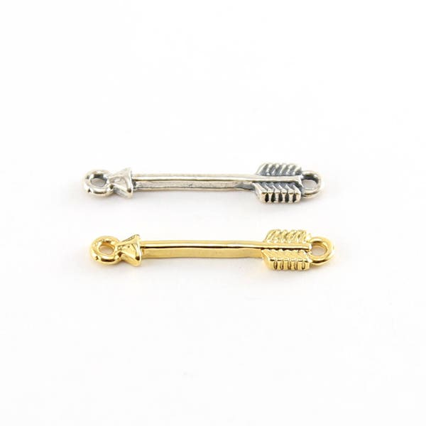 Sideways Arrow Connector Link Charm for Necklace or Bracelet in Sterling Silver or Vermeil Gold