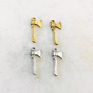 2 pieces ax axe hatchet charm pewter base metal antique gold, antique silver