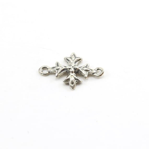 Sterling Silver Square Cross Charm Connector 2 Loop Pendant Religious Spiritual Catholic Pendant permanent jewelry