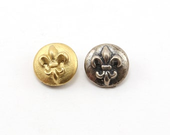 Round 3D Fleur De Lis Button in Sterling Silver or Shiny Vermeil Gold Wrap Bracelet Button