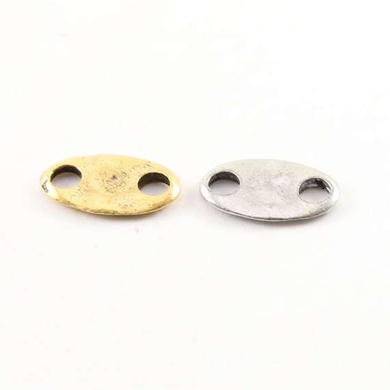 Pewter Metal Thick Rounded  18mm x 16mm Bar Leather Connector Button Stamping Blank Double Hole Bar Silver or Gold