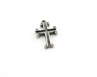 Sterling Silver Indented Curly Edged Cross Charm Religious Spiritual Catholic Pendant