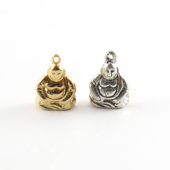 Thick Detailed Medium Size Buddha Yoga Charm Buddhism Pendant for Necklaces Sterling Silver or Vermeil Gold