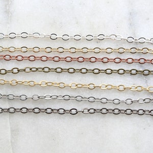 Base Metal Dainty Minimal Flat Link Cable Chain 4mm x 3mm in 7 Finishes / Chain by the Foot