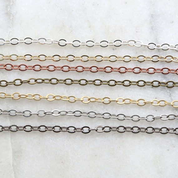 Base Metal Dainty Minimal Flat Link Cable Chain 4mm x 3mm in 7 Finishes / Chain by the Foot