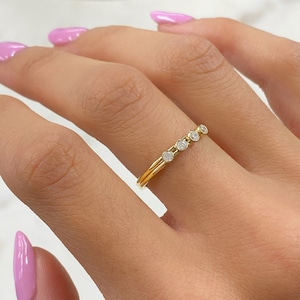 4 CZ Stone Simple Ring 14k Gold Filled CZ Ring in Size 7