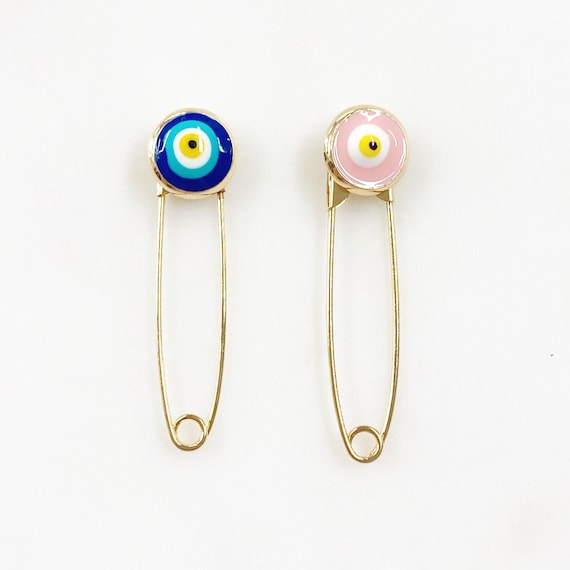 Evil Eye Safety Pin Choose Your Color Pink or Blue Gold Plated Safety Pin Jewelry Making Arts And Crafts