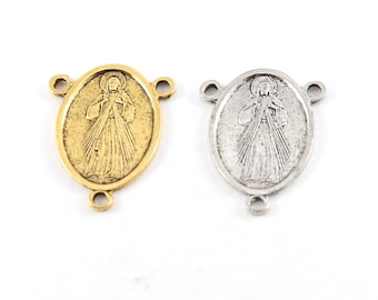 Pewter base metal catholic sacred heart of jesus pray for us double sided 3 way y connector rosary prayer pendant charm