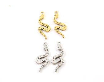 2 pieces flat curved snake charm pendant pewter antique gold or antique silver
