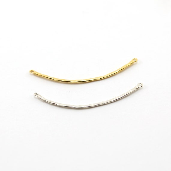 Thin Textured Connector Bar With Two Loops in Sterling Silver and Vermeil Gold