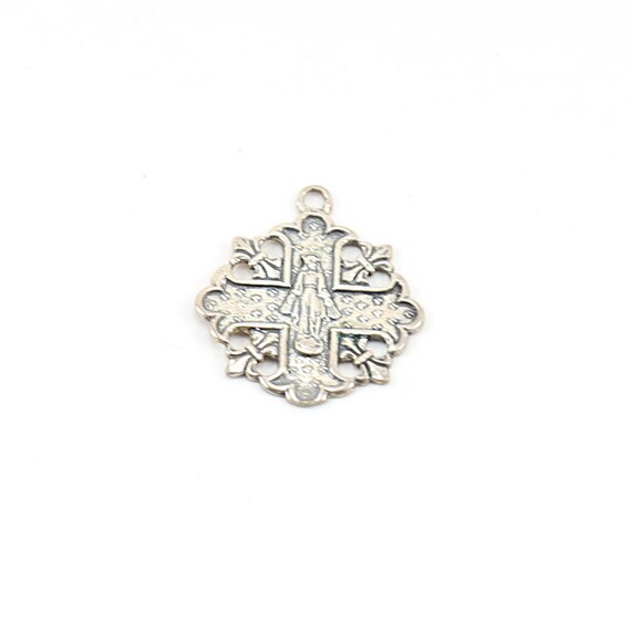 Sterling Silver Unique Virgin Mother Mary in Cross Rosary Prayer Pendant Charm