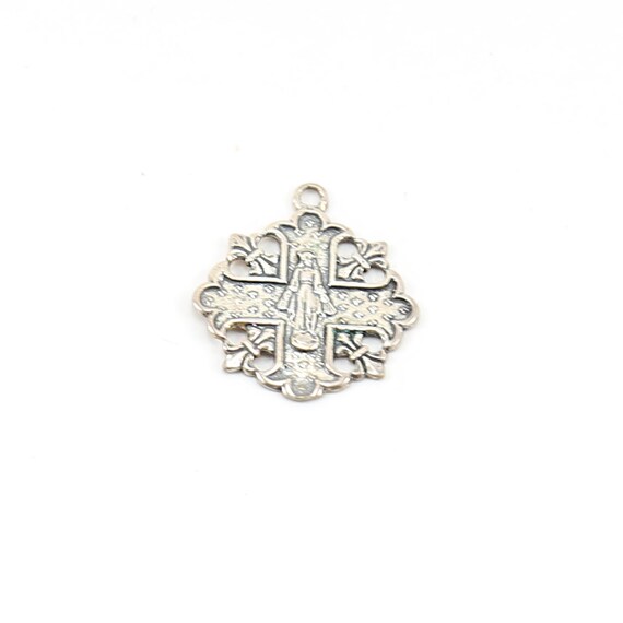 Sterling Silver Unique Virgin Mother Mary in Cross Rosary Prayer Pendant Charm