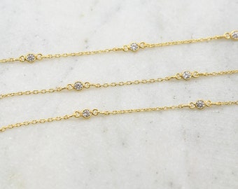 Winziger Kreis Runde CZ Zirkonia Stein Gliederkette in vergoldetem Sterling Silber Vermeil / Unfertige Kette Verkauft durch den Fuß