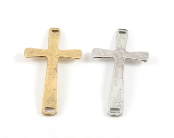 Textured Pewter Base Metal Horizontal Cross Connector Charm 2 Hole Links Pendant Religious Spiritual Catholic Bracelet Charm