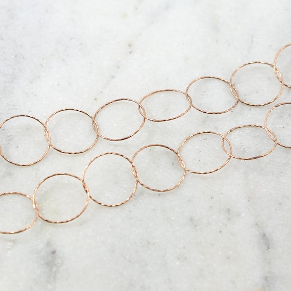 Textured 16mm Ring Rope Circle Rose Gold Filled Accent Chain  Permanent Jewelry / Sold by the Foot / Bulk Unfinished Chain