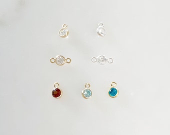 Teeny tiny 14k gold filled or sterling silver 3mm cubic zirconia charm link choose your style, 1 loop or 2 loop connector permanent jewelry