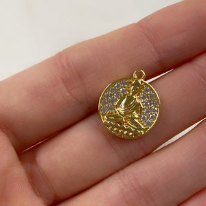 Unique Coin Clear CZ Pave Buddha Ohm Gold Plated Coin Yoga Buddhist Mantra Charm image 4