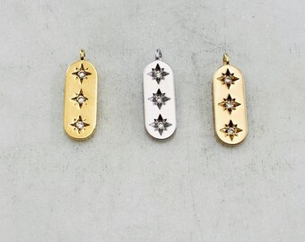 Ciondolo a tre stelle con pendente a goccia laterale, ciondolo a stella celeste appuntita, oro lucido, argento opaco, oro opaco, 15 mm x 5 mm