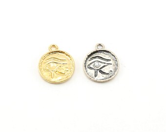 Eye of horus ancient  egyptian coin medallion charm in sterling silver or vermeil gold