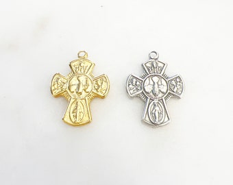 Colgante de plata de ley o oro vermeil con medalla escapular de 4 vías, colgante católico espiritual religioso