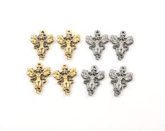 4 Pieces Pewter Flying Fairy Wings Pixie Charm with Ribbon Fantasy Pendant Inspirational Pendant,  Antique gold, Antique silver