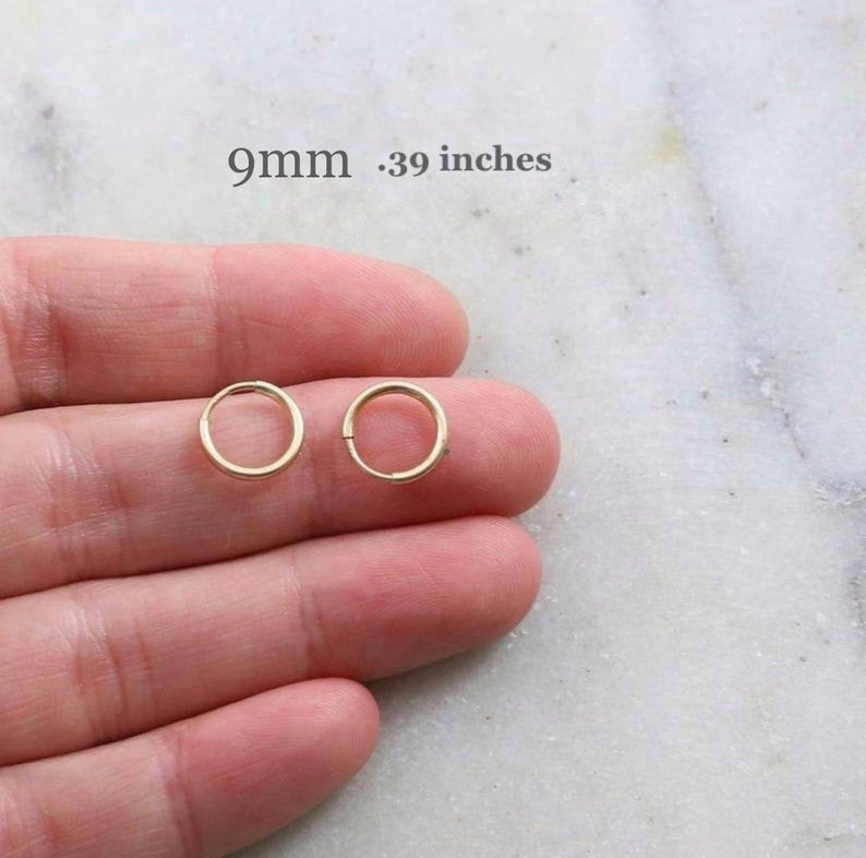 1 Pair 14K Gold Filled Small Endless Hoop Earrings 16mm, 14mm, 12mm ,9mm Earring Wires Earring Hook Component image 5